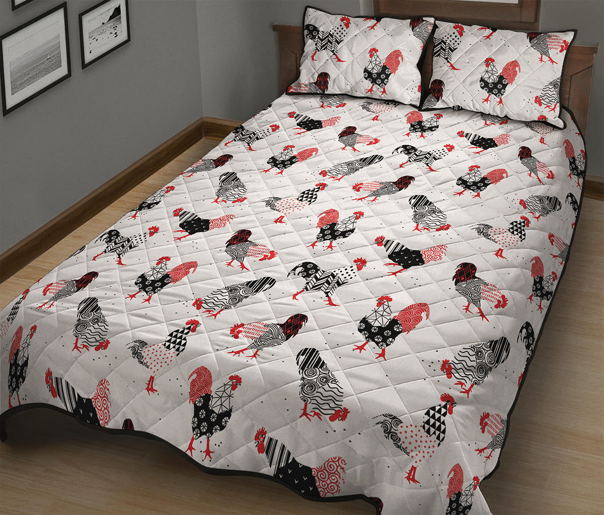 Exotic Chicken Pattern Print Quilt Bed Set