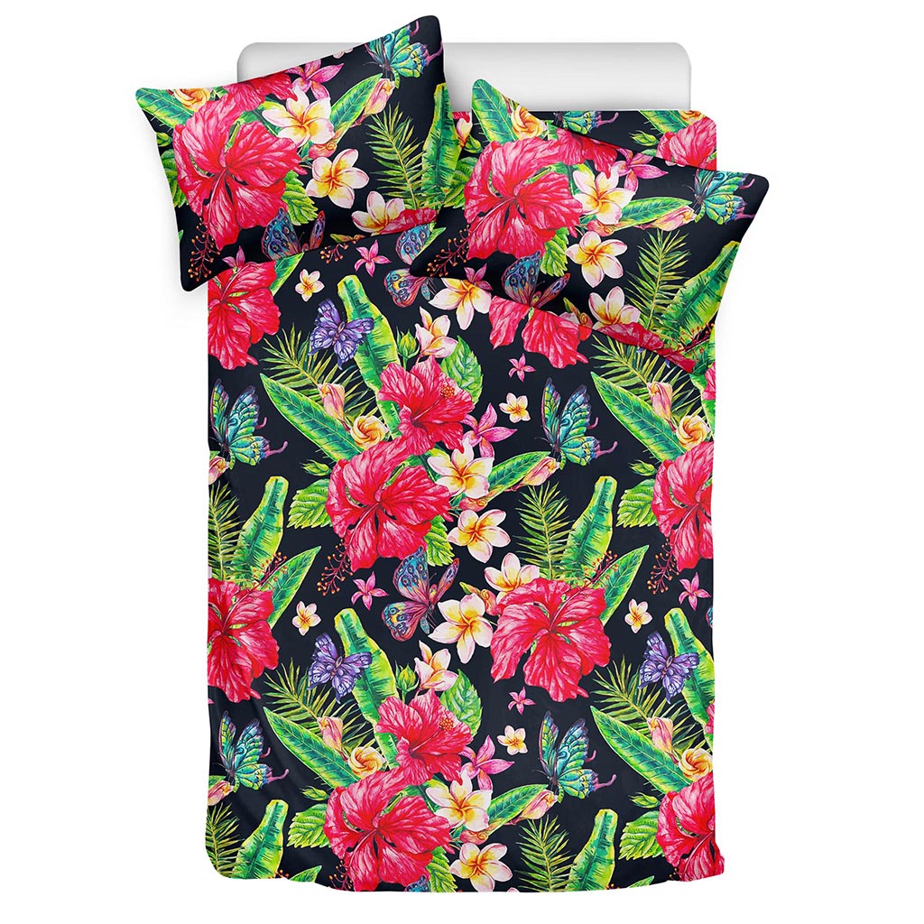 Exotic Hibiscus Flowers Pattern Print Duvet Cover Bedding Set
