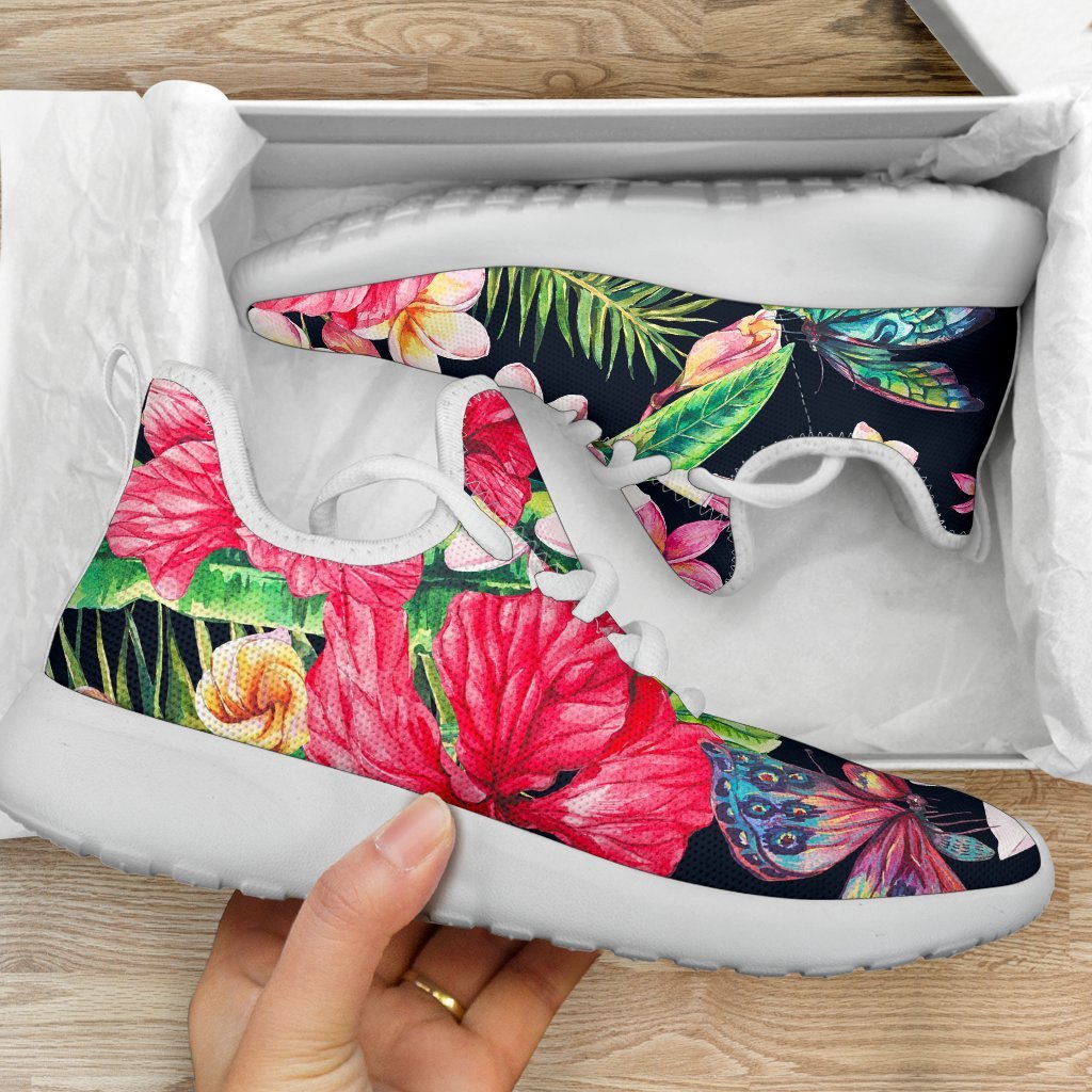 Exotic Hibiscus Flowers Pattern Print Mesh Knit Shoes GearFrost
