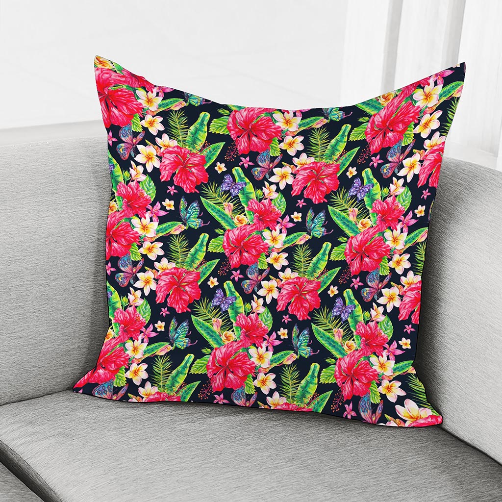 Exotic Hibiscus Flowers Pattern Print Pillow Cover