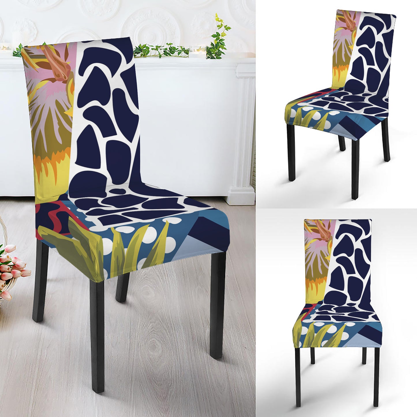 Exotic Patchwork Pattern Print Dining Chair Slipcover