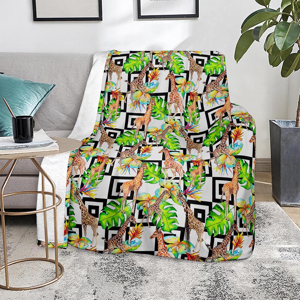 Exotic Tropical Giraffe Pattern Print Blanket