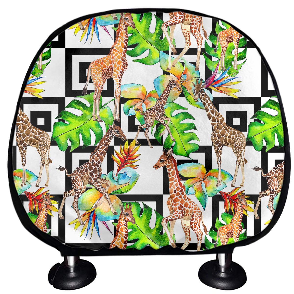 Exotic Tropical Giraffe Pattern Print Car Headrest Covers