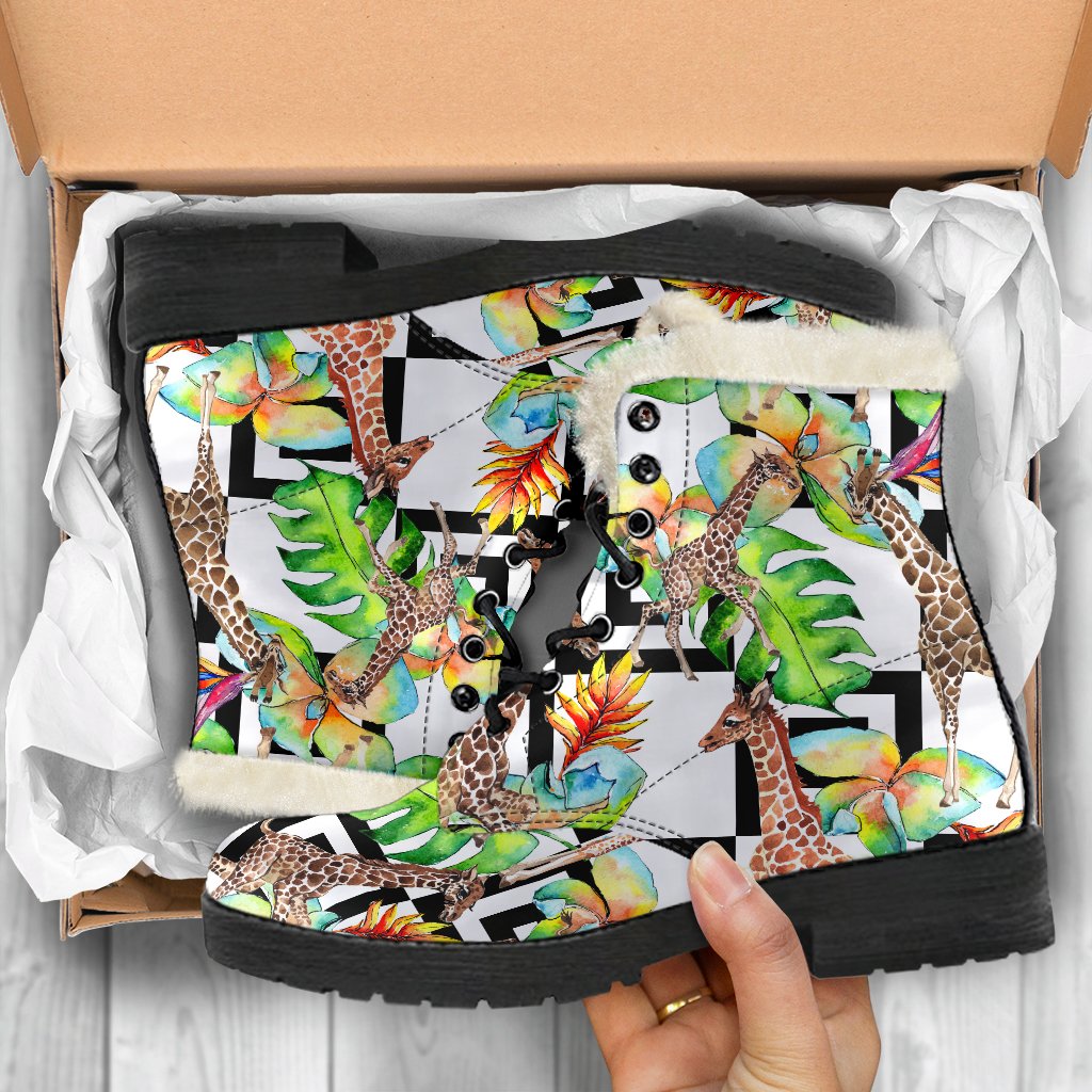 Exotic Tropical Giraffe Pattern Print Comfy Boots GearFrost