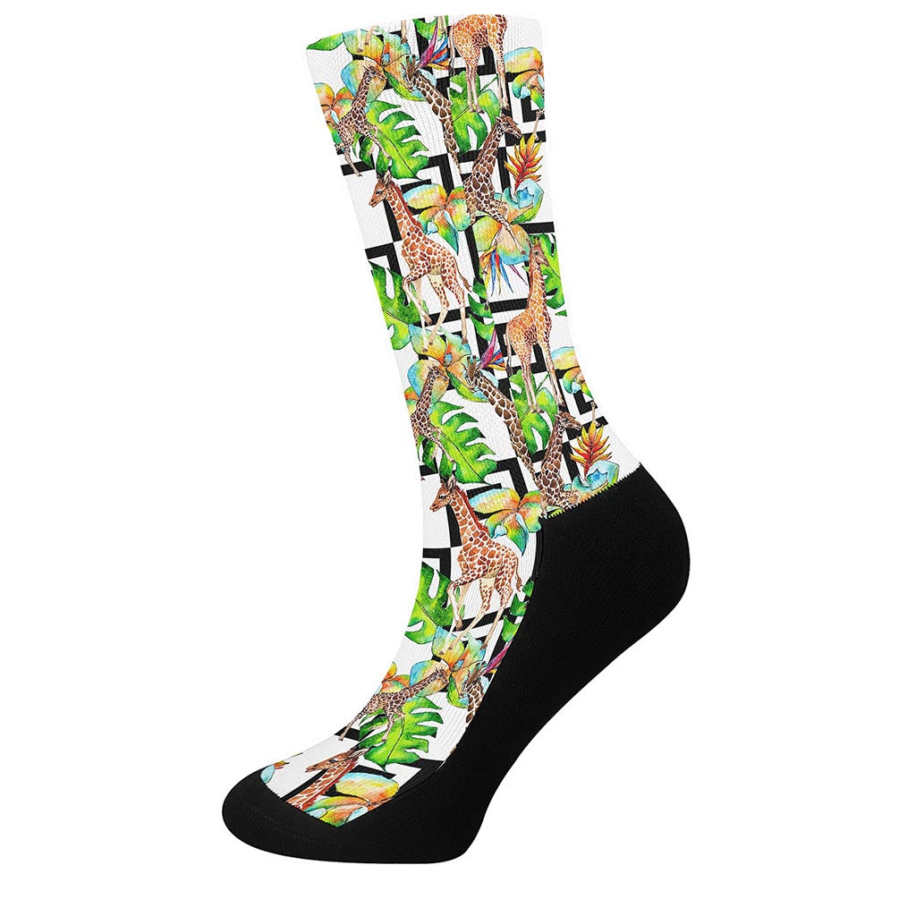 Exotic Tropical Giraffe Pattern Print Crew Socks