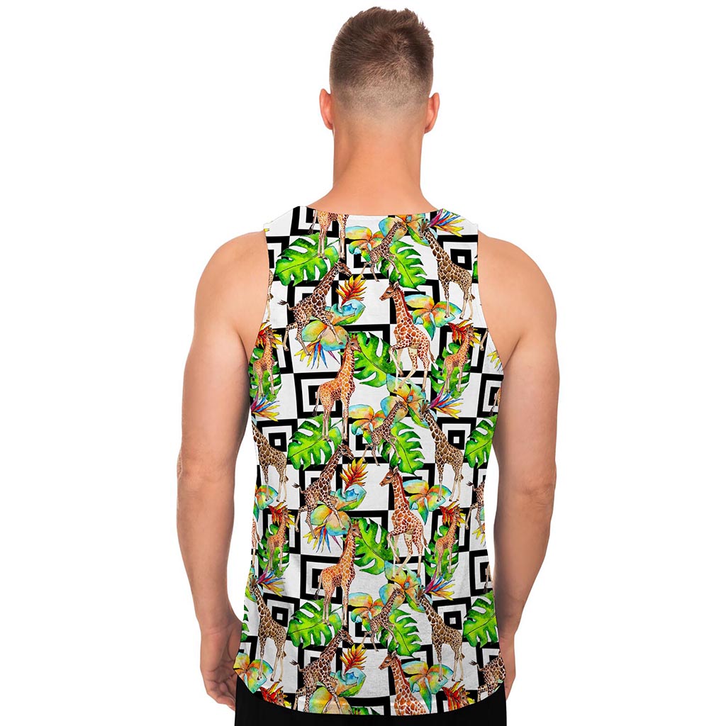 Exotic Tropical Giraffe Pattern Print Men's Tank Top