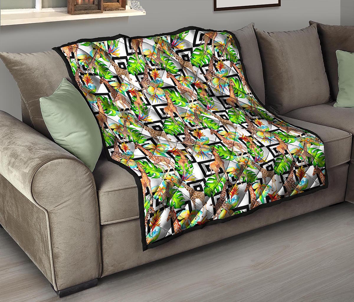 Exotic Tropical Giraffe Pattern Print Quilt