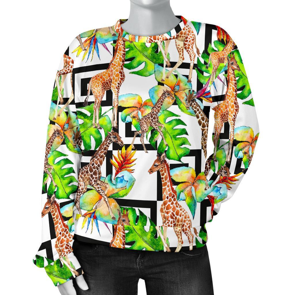 Exotic Tropical Giraffe Pattern Print Women's Crewneck Sweatshirt GearFrost