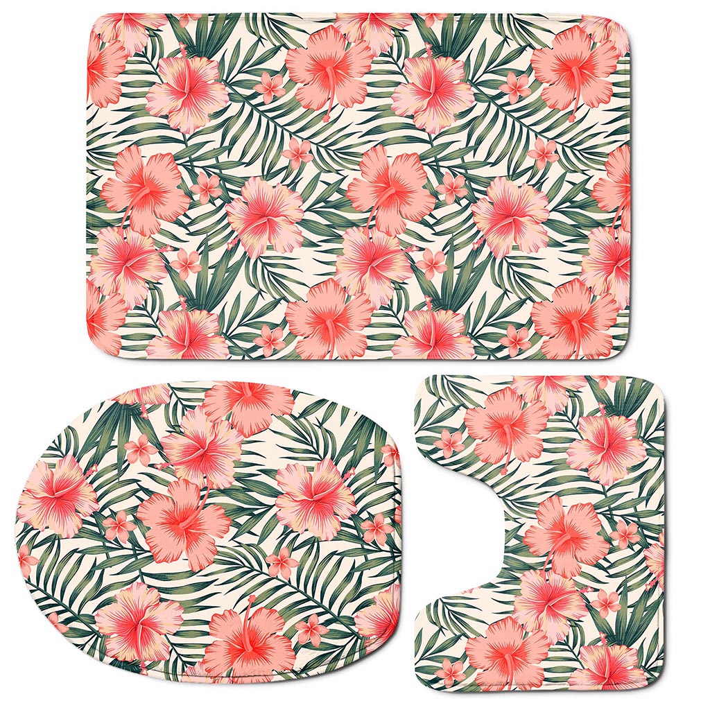 Exotic Tropical Hibiscus Pattern Print 3 Piece Bath Mat Set