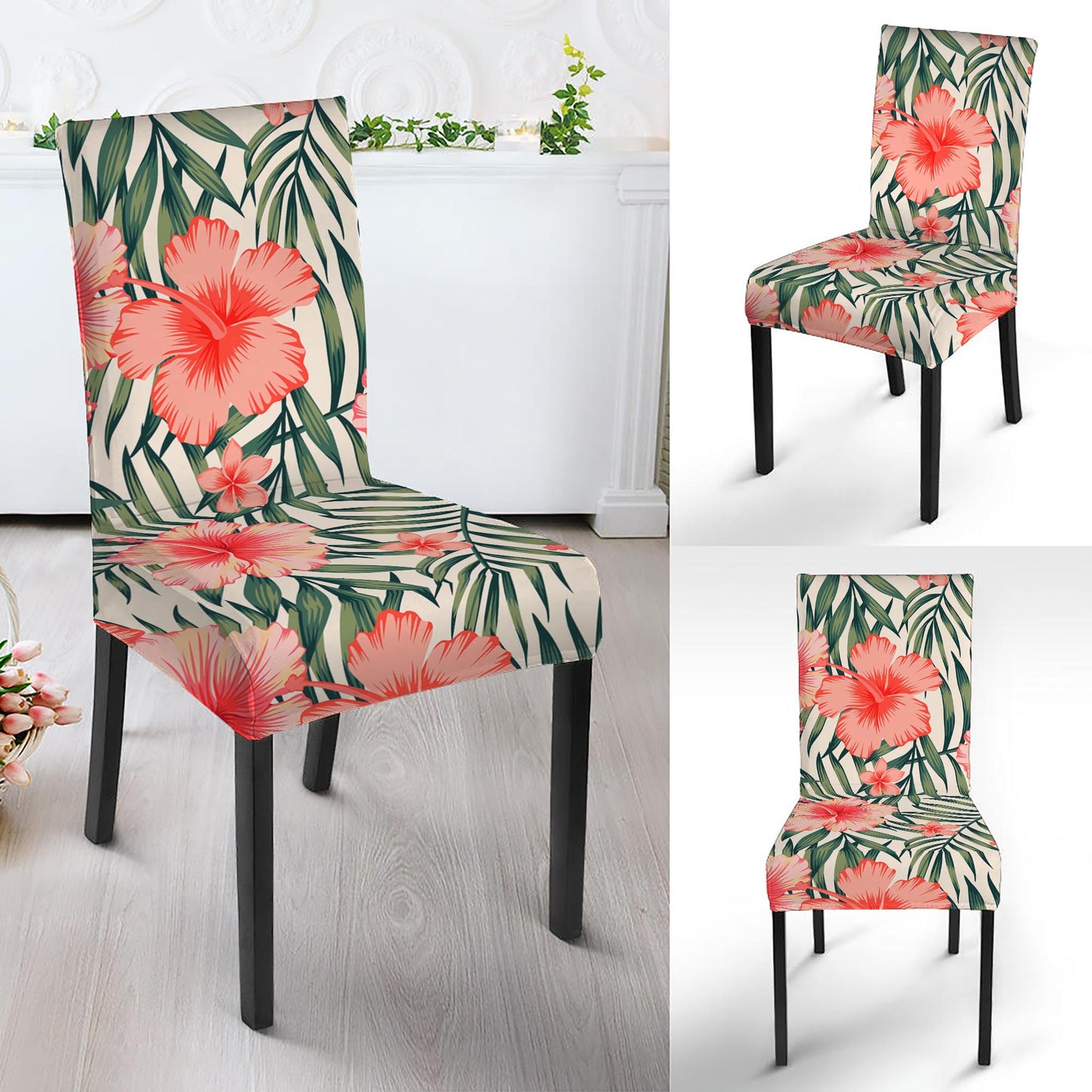 Exotic Tropical Hibiscus Pattern Print Dining Chair Slipcover