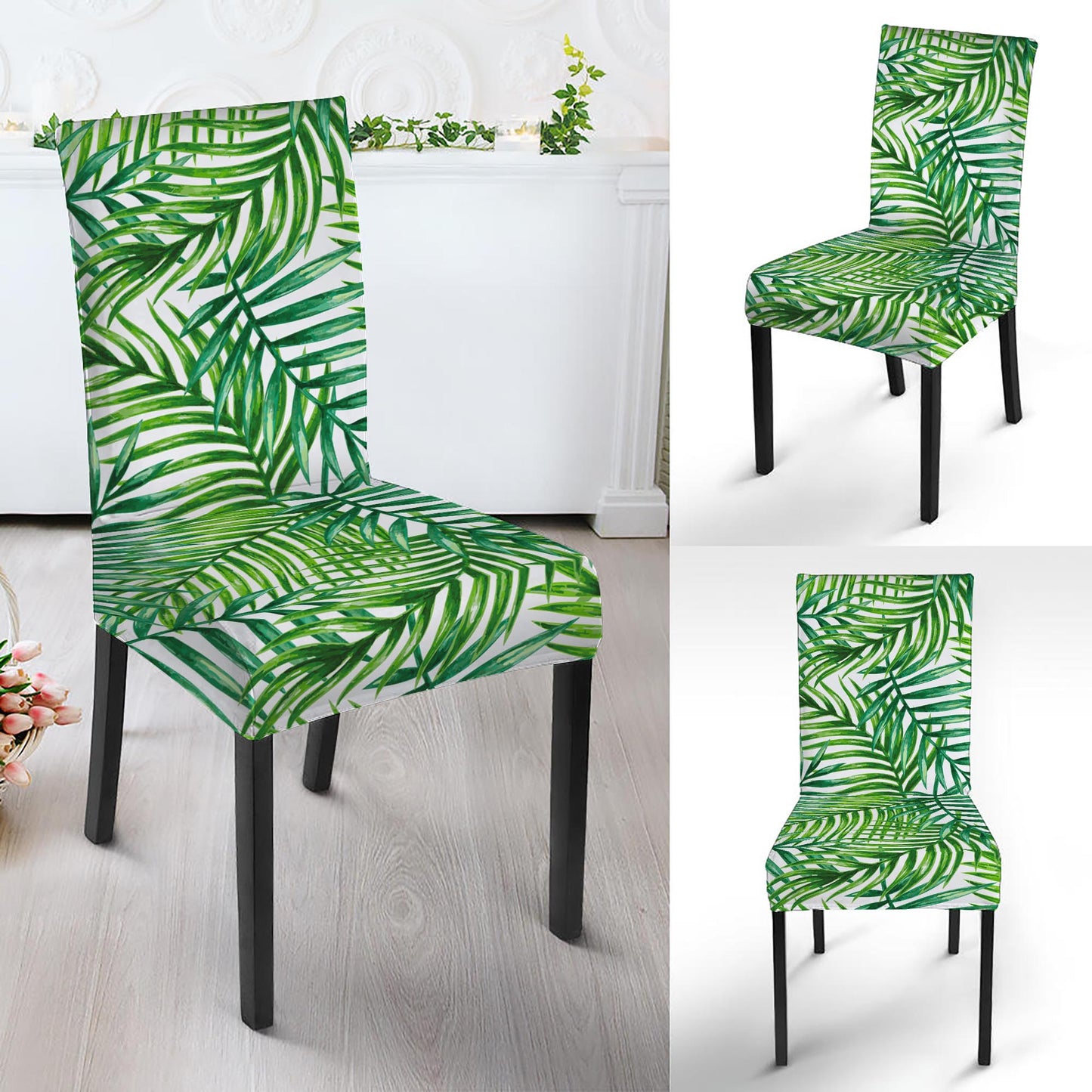 Exotic Tropical Leaf Pattern Print Dining Chair Slipcover