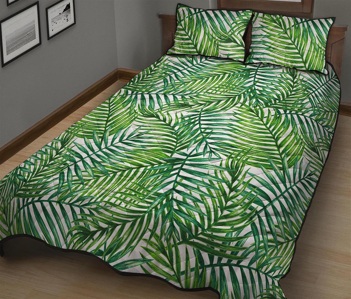 Exotic Tropical Leaf Pattern Print Quilt Bed Set