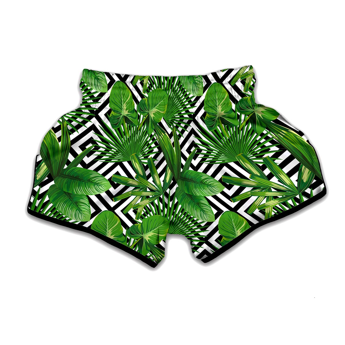 Exotic Tropical Leaves Pattern Print Muay Thai Boxing Shorts