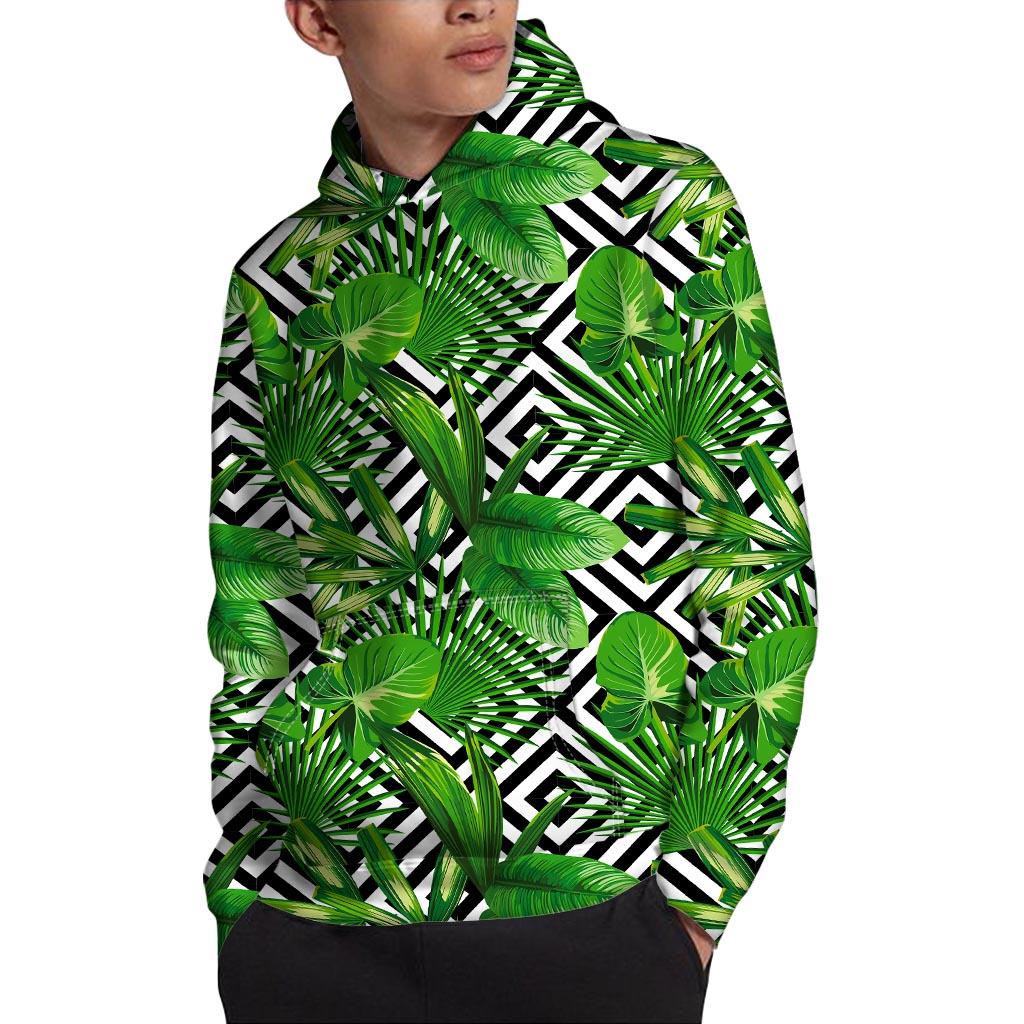 Exotic Tropical Leaves Pattern Print Pullover Hoodie
