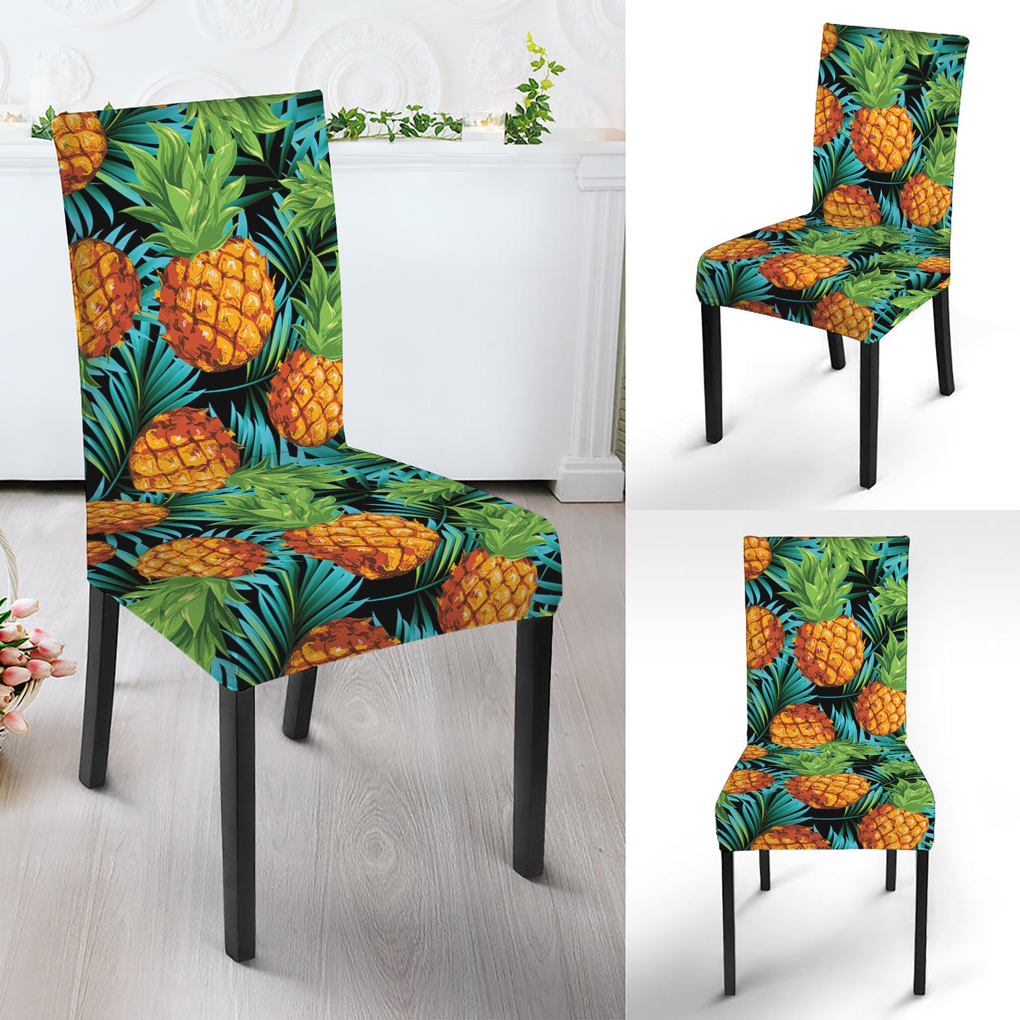 Exotic Tropical Pineapple Pattern Print Dining Chair Slipcover