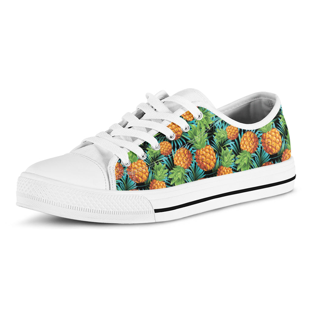 Exotic Tropical Pineapple Pattern Print White Low Top Shoes