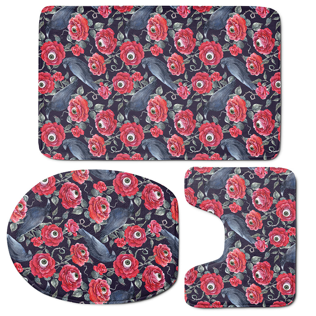 Eyeball Rose Pattern Print 3 Piece Bath Mat Set