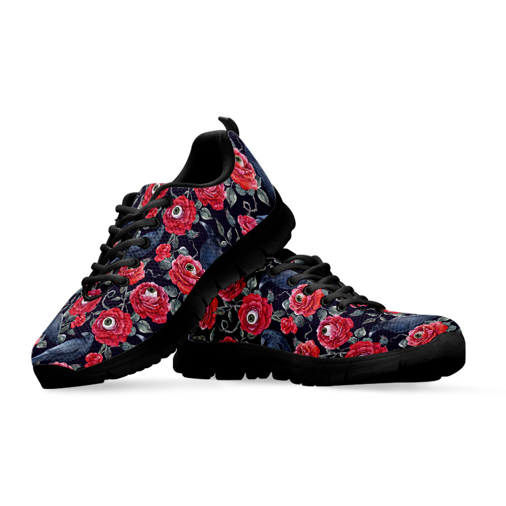 Eyeball Rose Pattern Print Black Sneakers