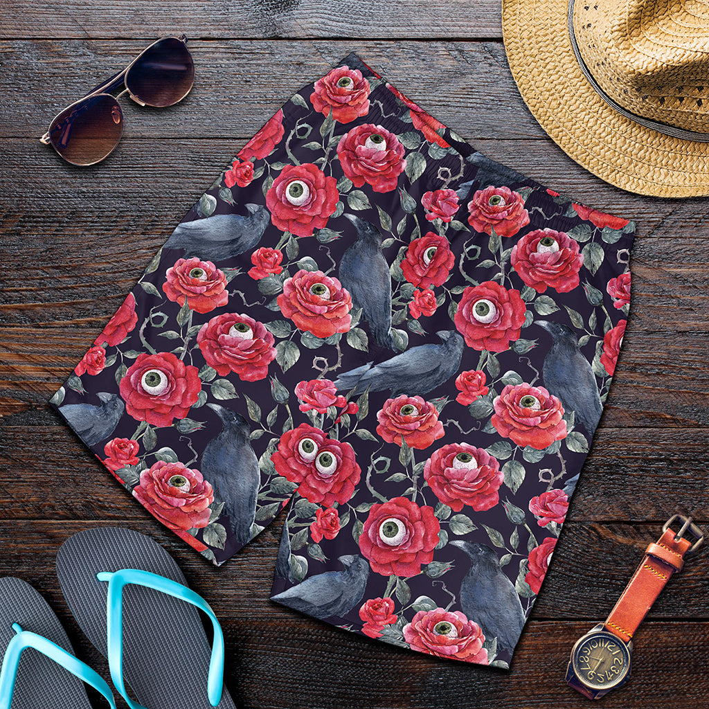 Eyeball Rose Pattern Print Men's Shorts