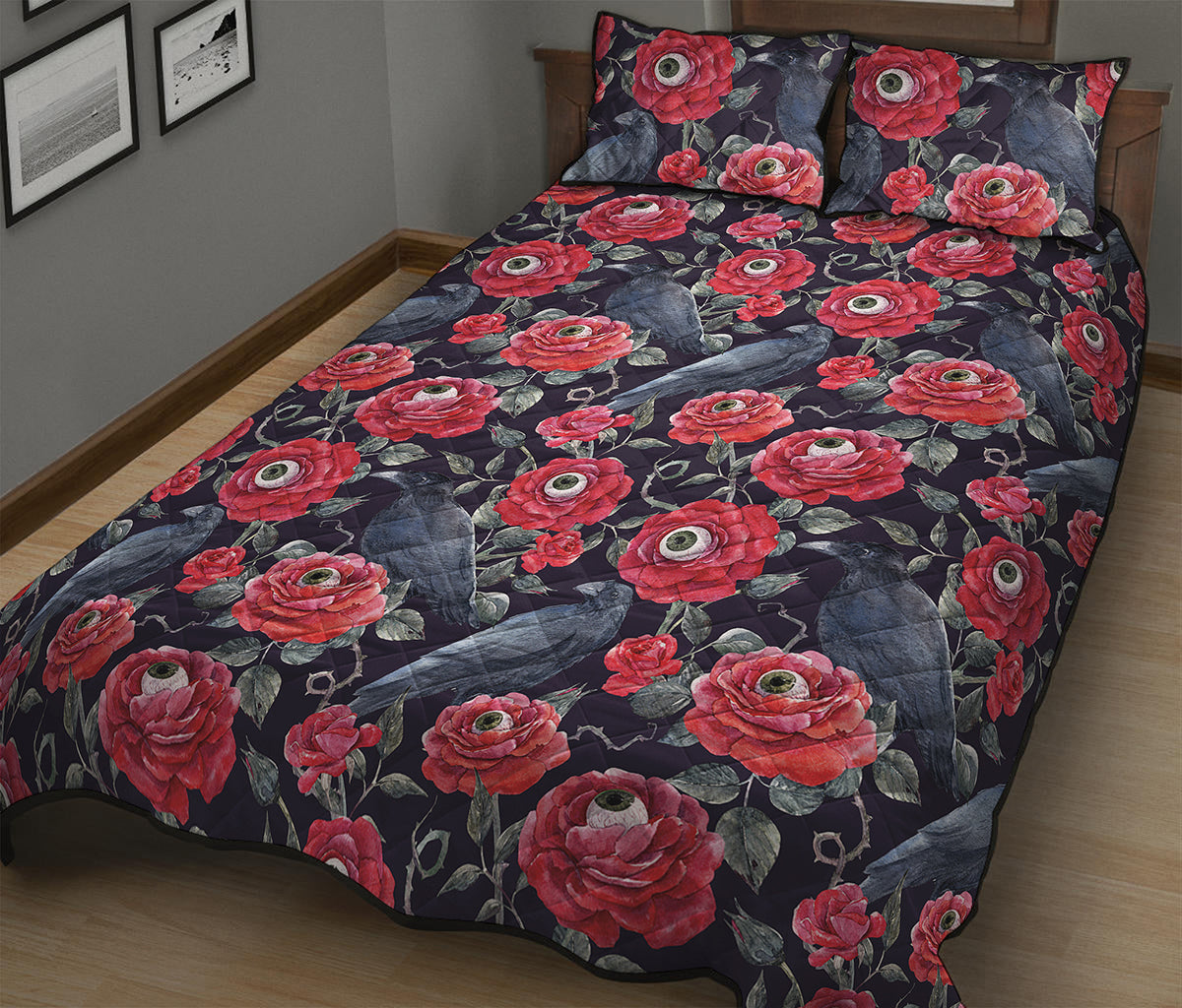 Eyeball Rose Pattern Print Quilt Bed Set
