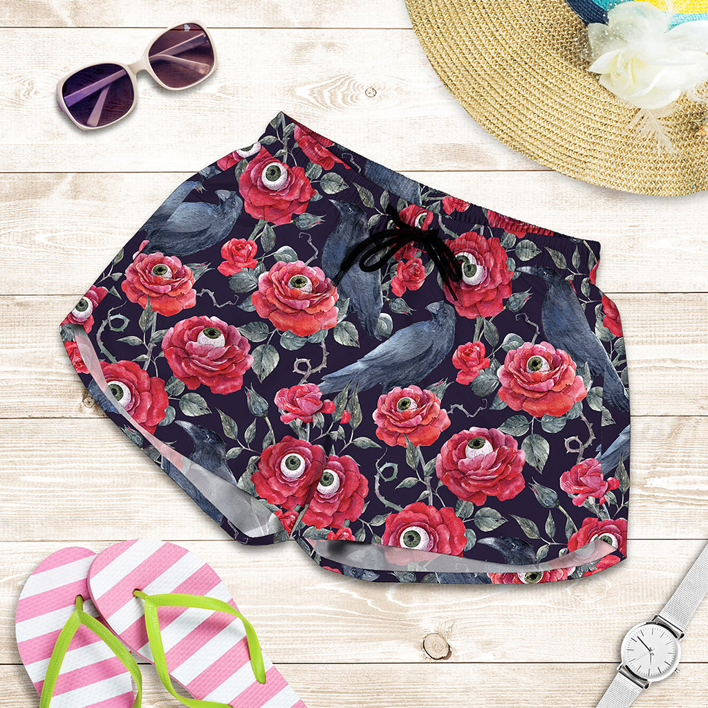 Eyeball Rose Pattern Print Women's Shorts