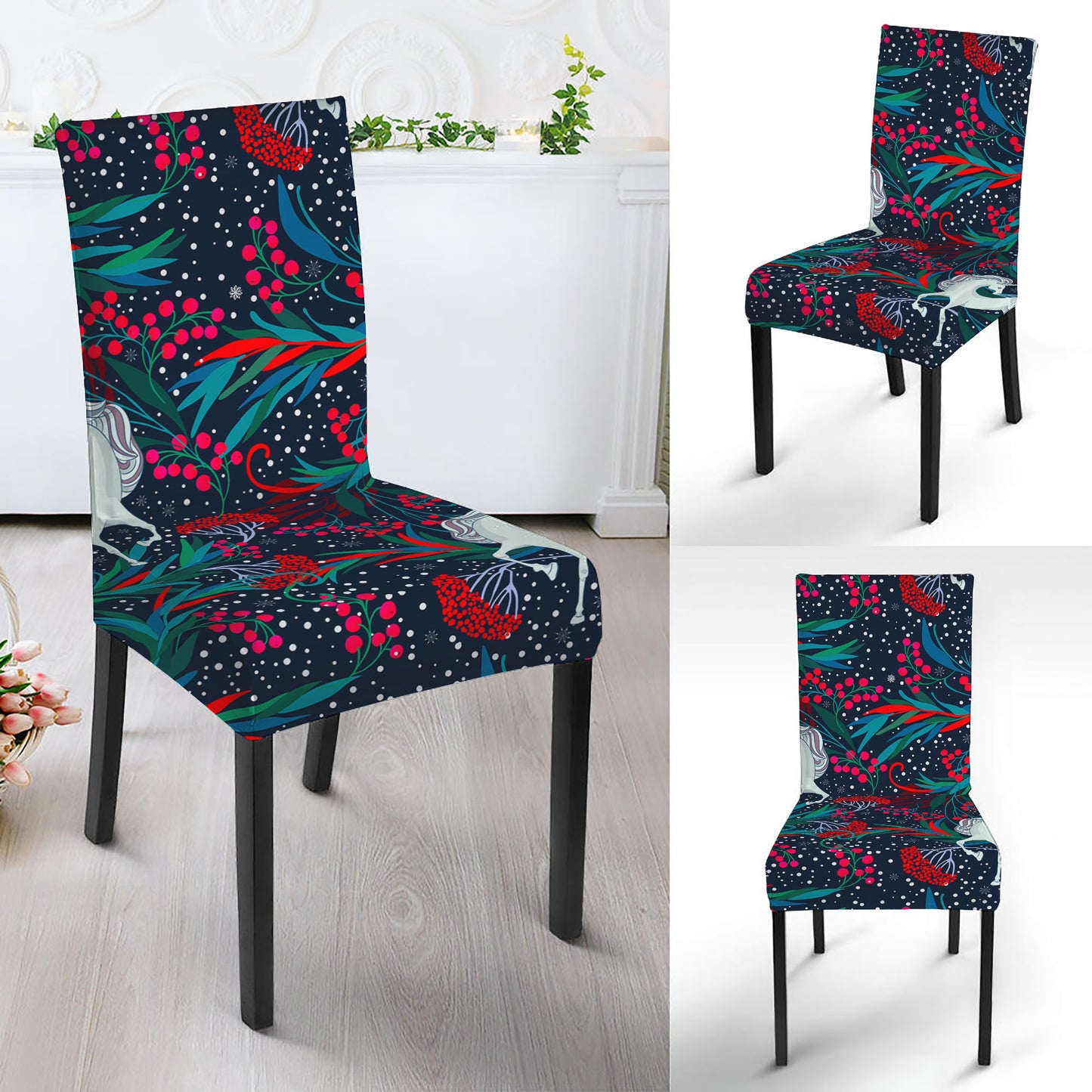 Fairy Floral Unicorn Pattern Print Dining Chair Slipcover