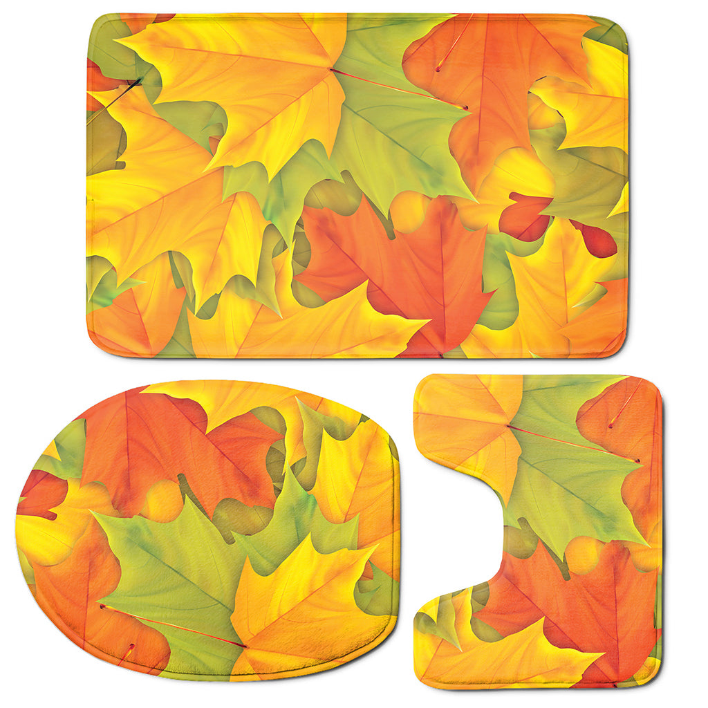 Fall Autumn Maple Leaves Print 3 Piece Bath Mat Set