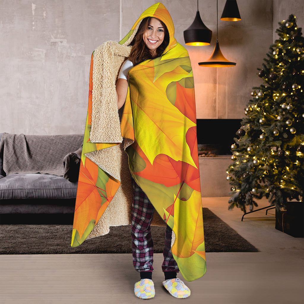 Fall Autumn Maple Leaves Print Hooded Blanket