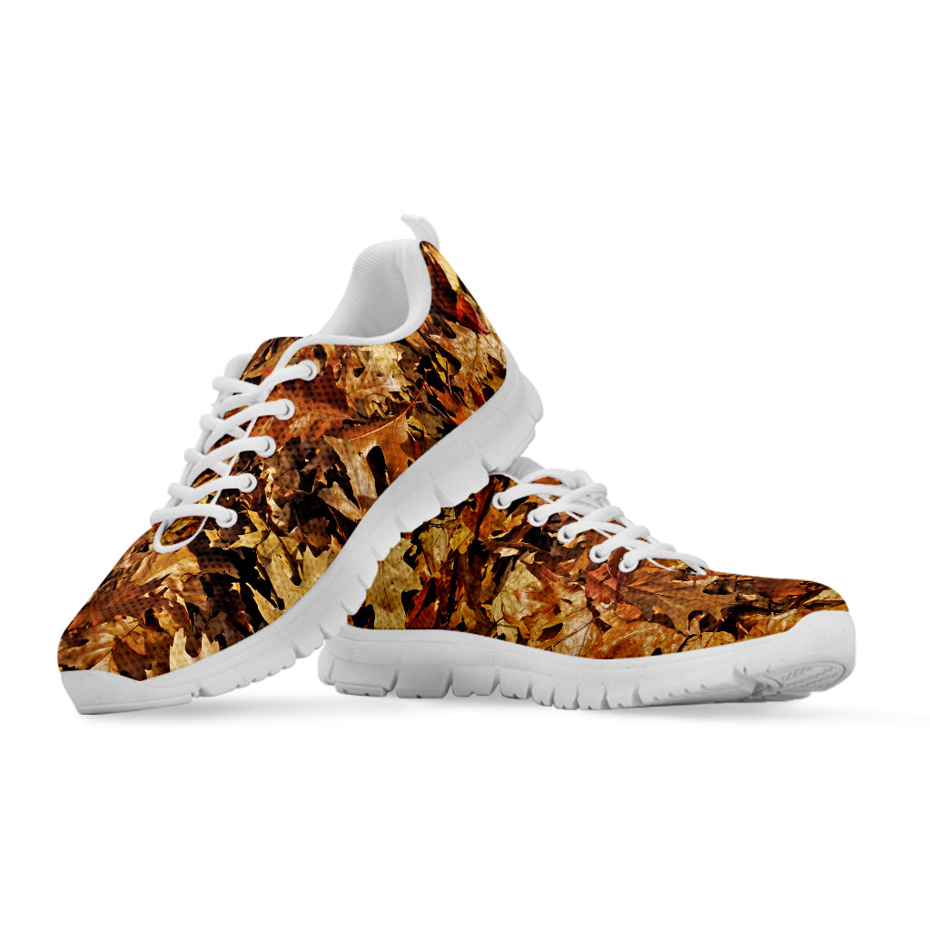 Fall Leaves Hunting Camouflage Print White Sneakers