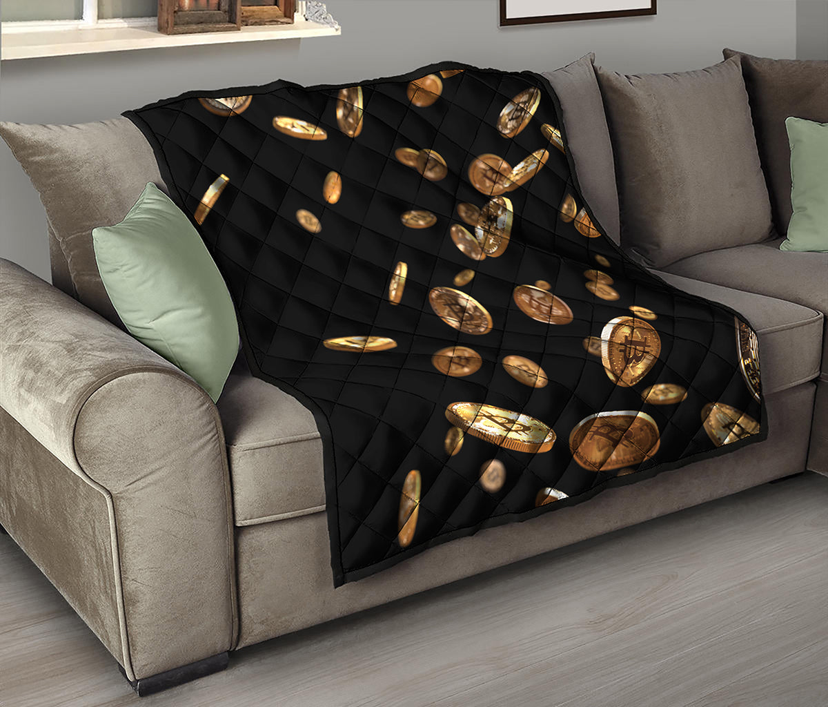 Falling Bitcoin Print Quilt