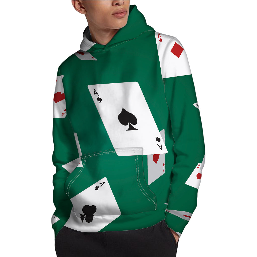 Falling Poker Cards Print Pullover Hoodie