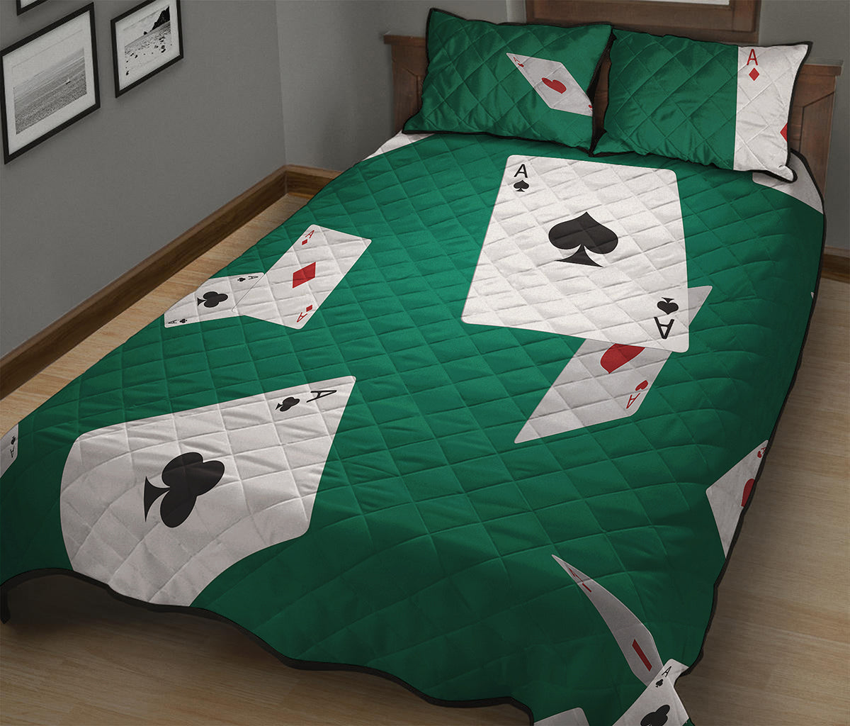 Falling Poker Cards Print Quilt Bed Set