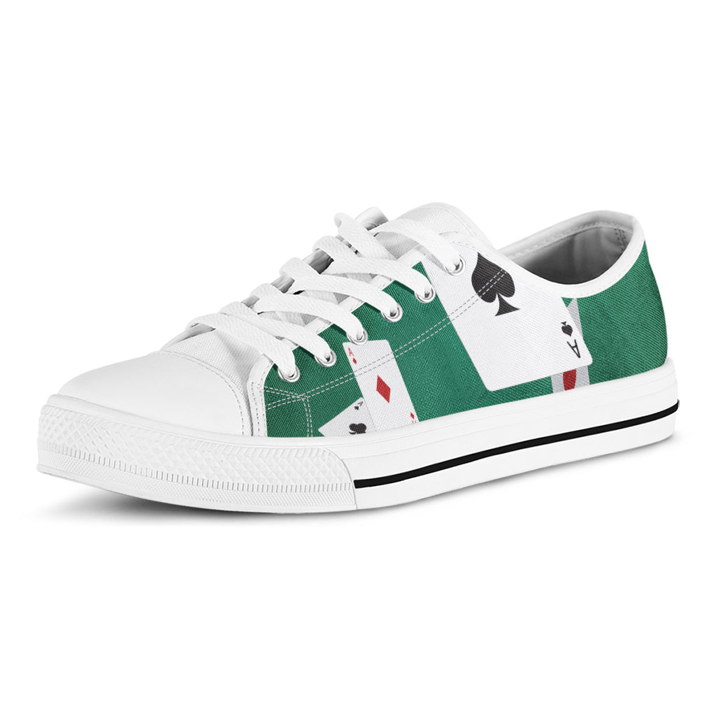 Falling Poker Cards Print White Low Top Shoes