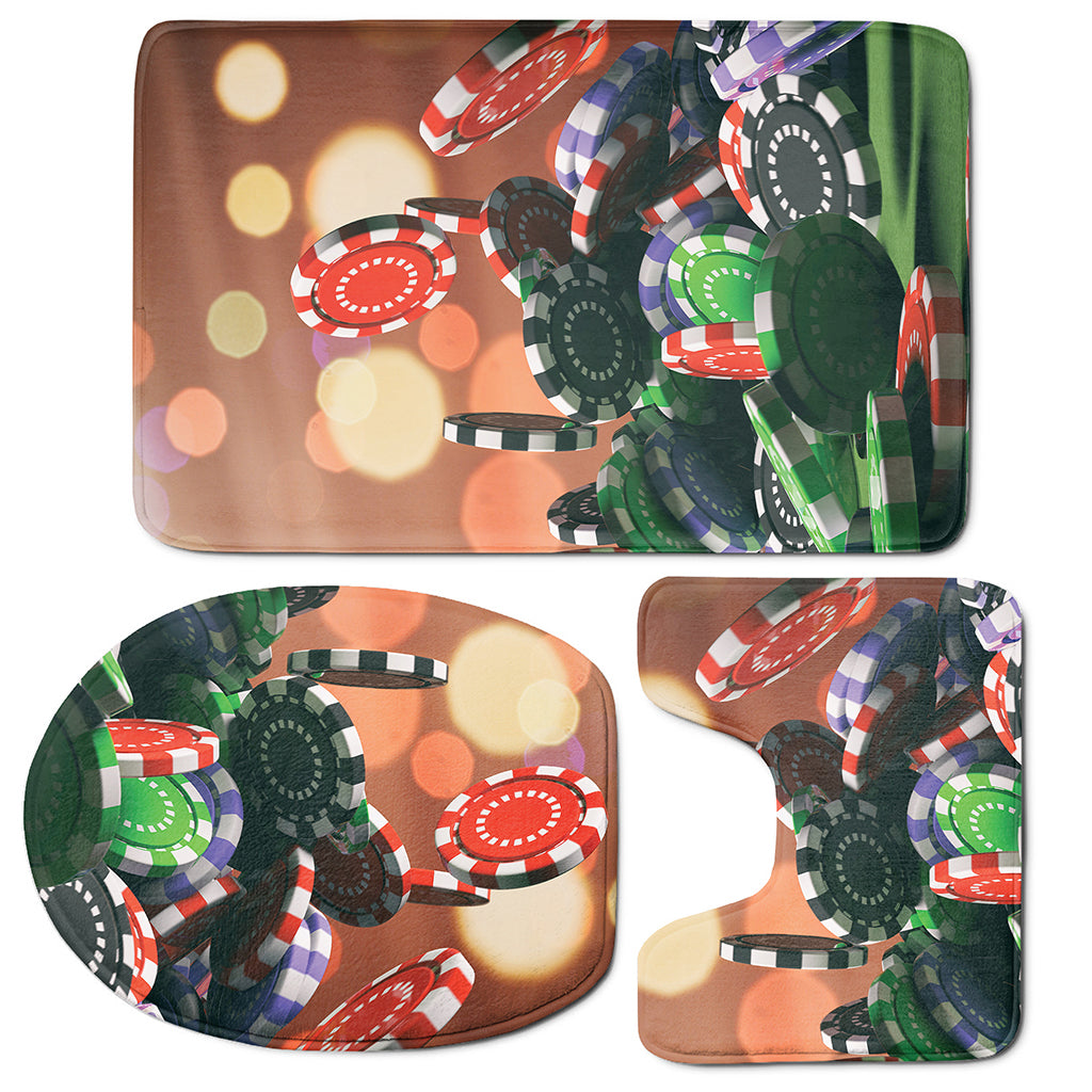 Falling Poker Chips Print 3 Piece Bath Mat Set