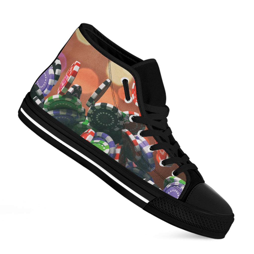 Falling Poker Chips Print Black High Top Shoes