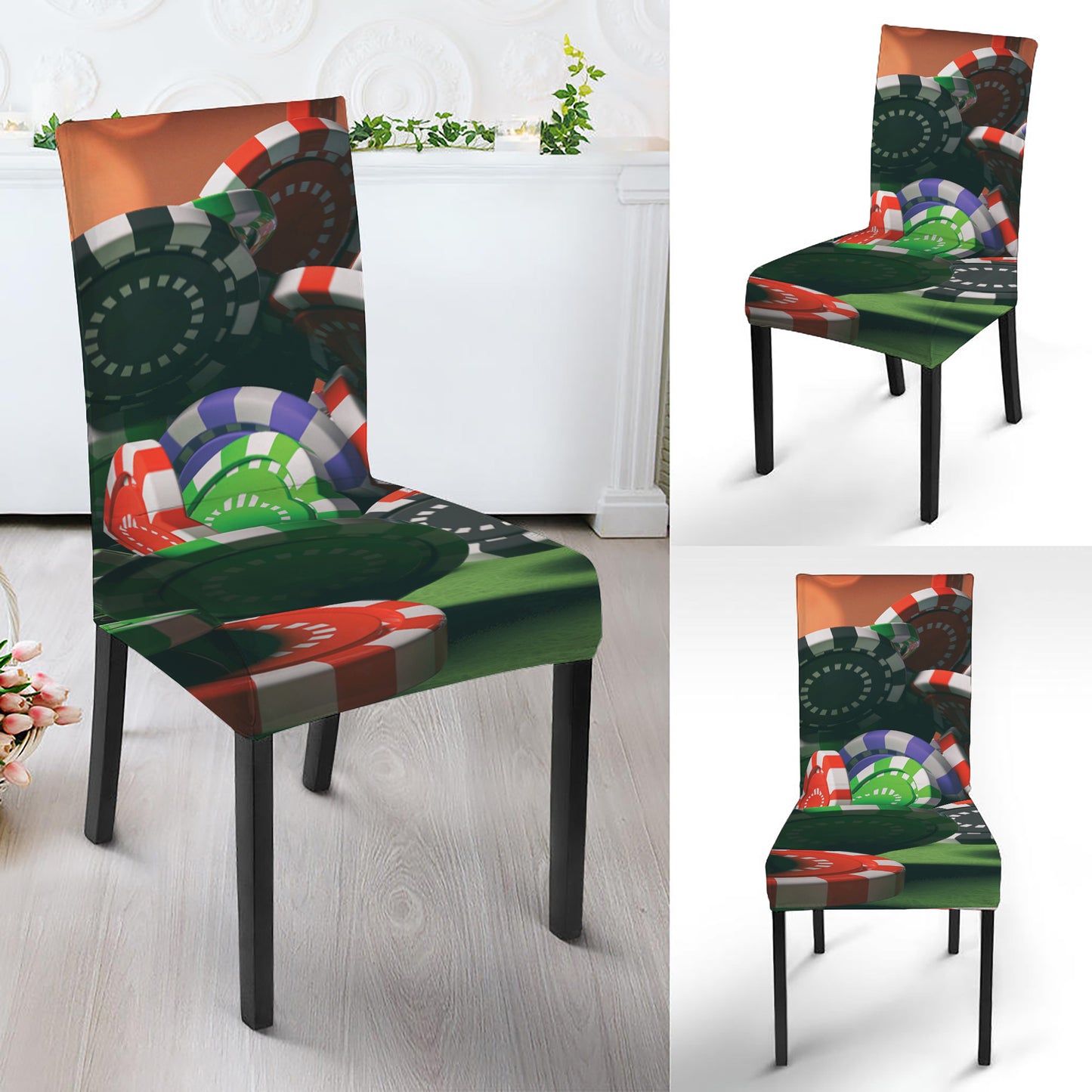 Falling Poker Chips Print Dining Chair Slipcover