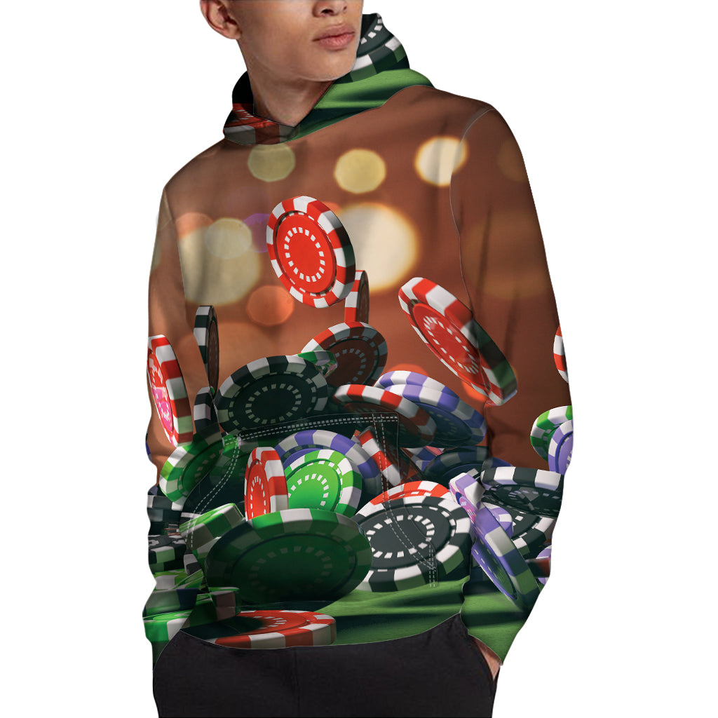 Falling Poker Chips Print Pullover Hoodie