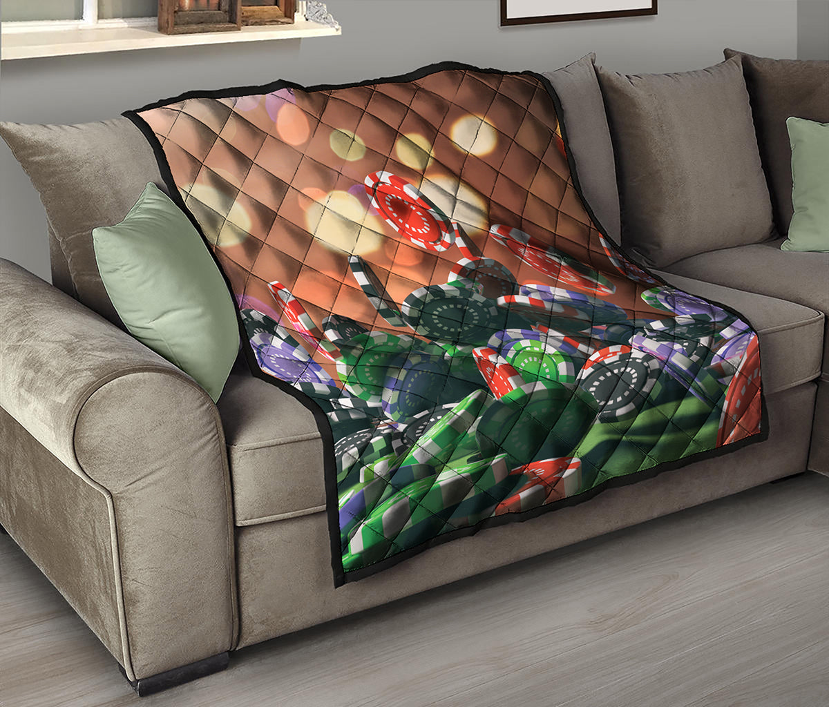 Falling Poker Chips Print Quilt