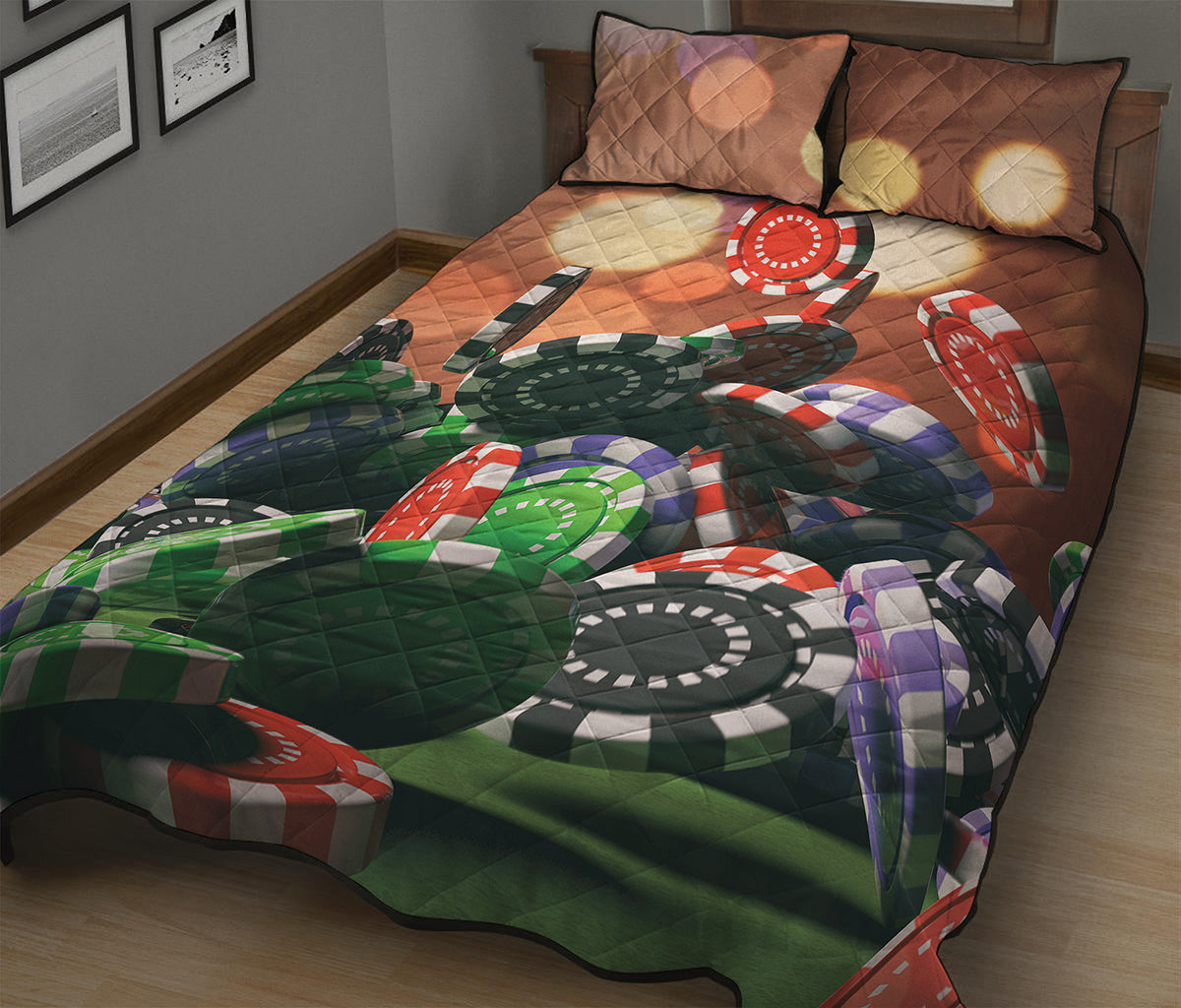 Falling Poker Chips Print Quilt Bed Set