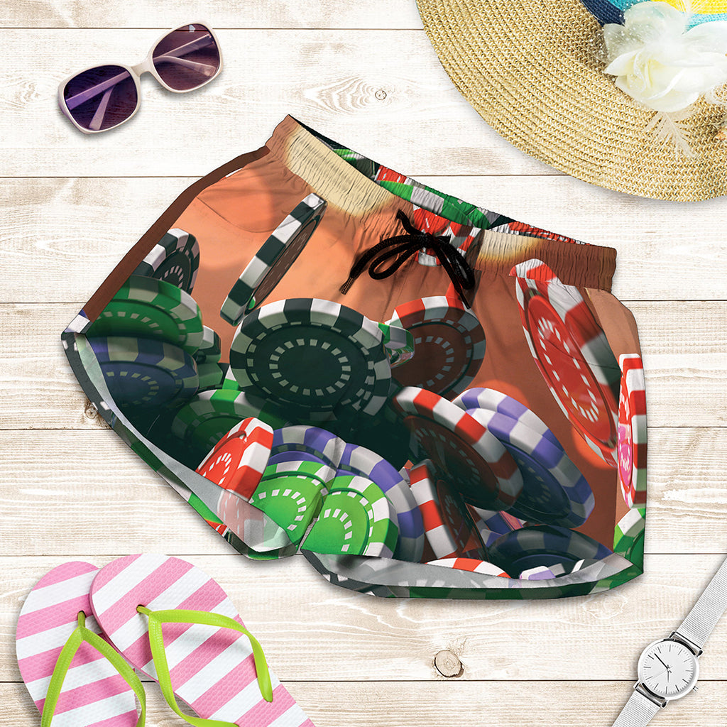Falling Poker Chips Print Women's Shorts