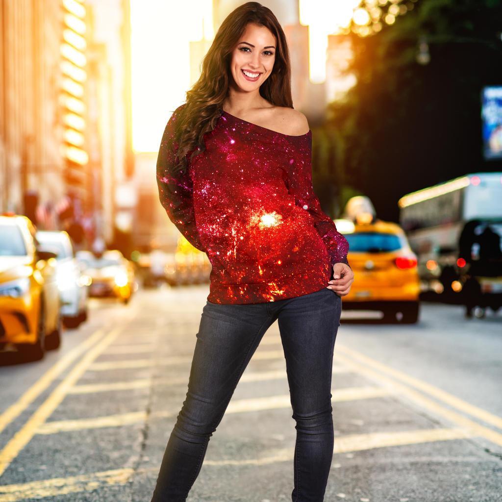 Fiery Nebula Universe Galaxy Space Print Off Shoulder Sweatshirt GearFrost