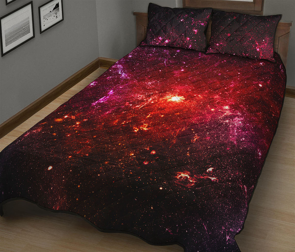 Fiery Nebula Universe Galaxy Space Print Quilt Bed Set