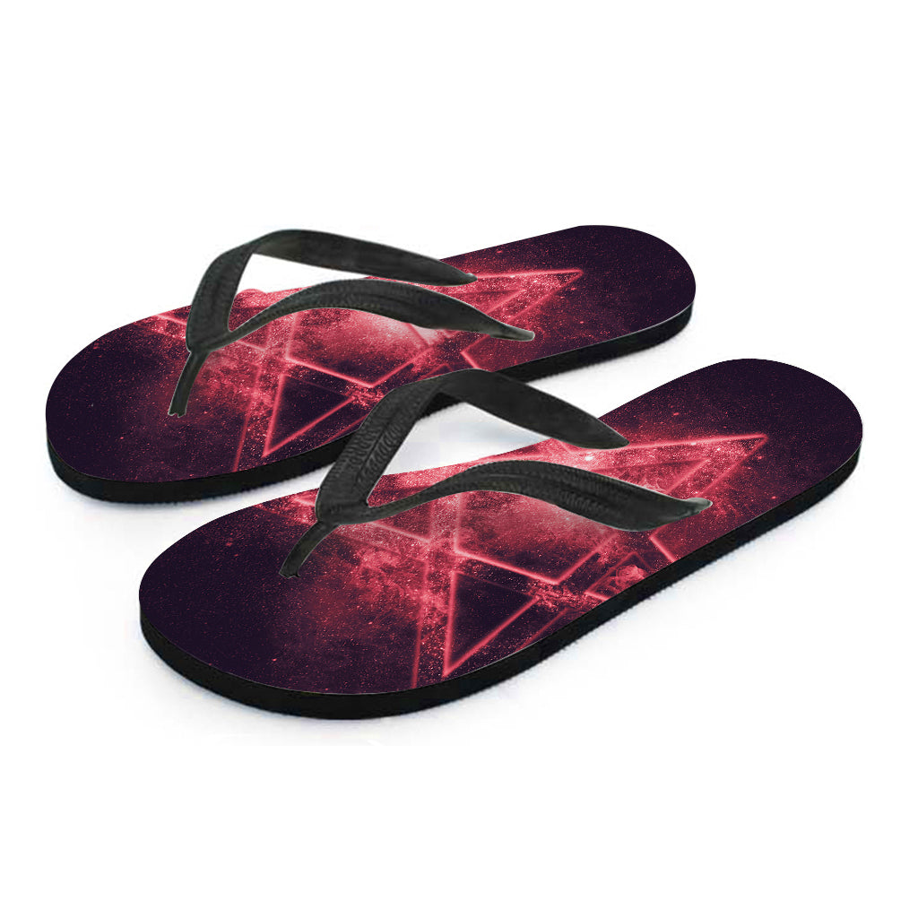Fiery Reversed Pentagram Print Flip Flops