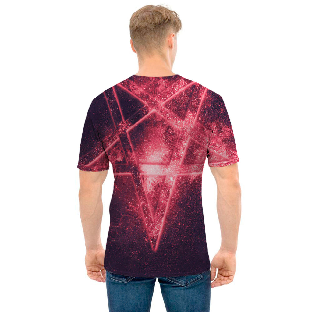 Fiery Reversed Pentagram Print Men's T-Shirt