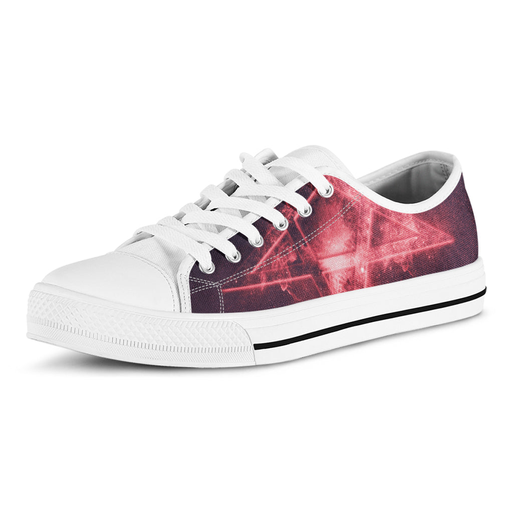 Fiery Reversed Pentagram Print White Low Top Shoes