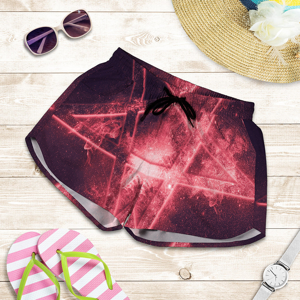 Fiery Reversed Pentagram Print Women's Shorts