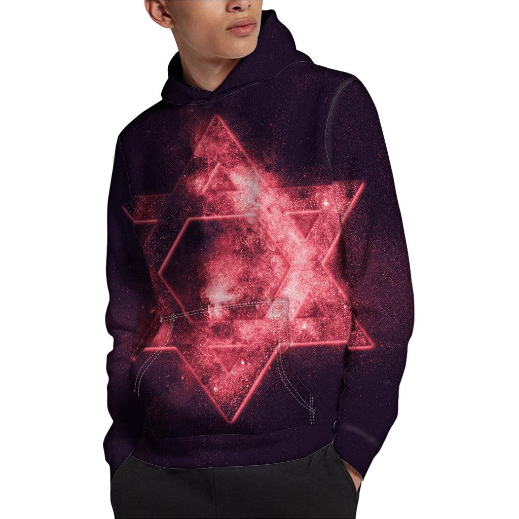 Fiery Star of David Print Pullover Hoodie