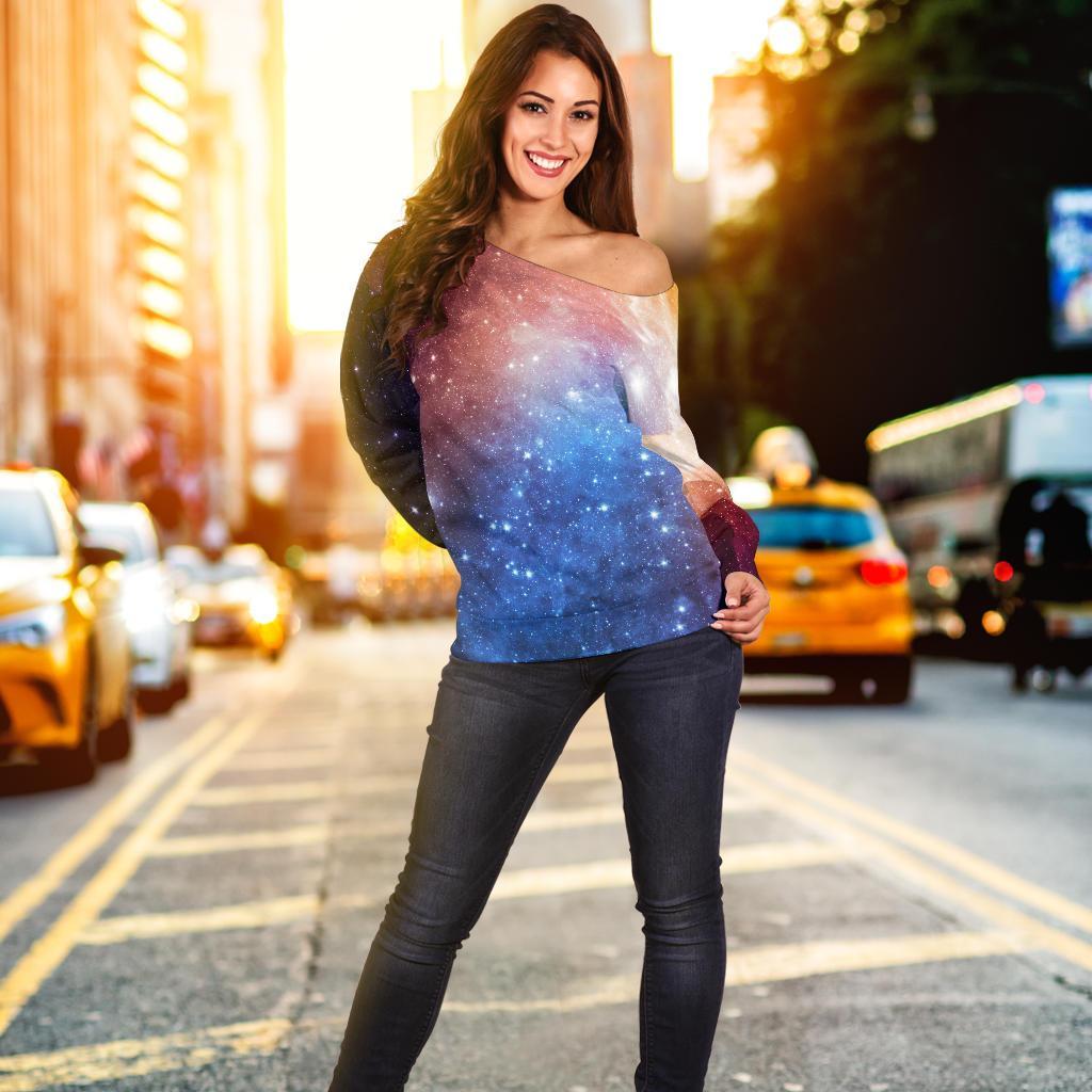 Fiery Universe Nebula Galaxy Space Print Off Shoulder Sweatshirt GearFrost