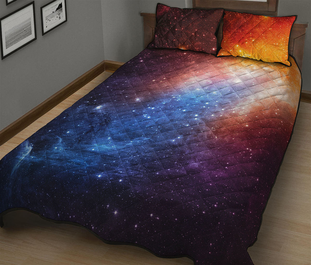 Fiery Universe Nebula Galaxy Space Print Quilt Bed Set