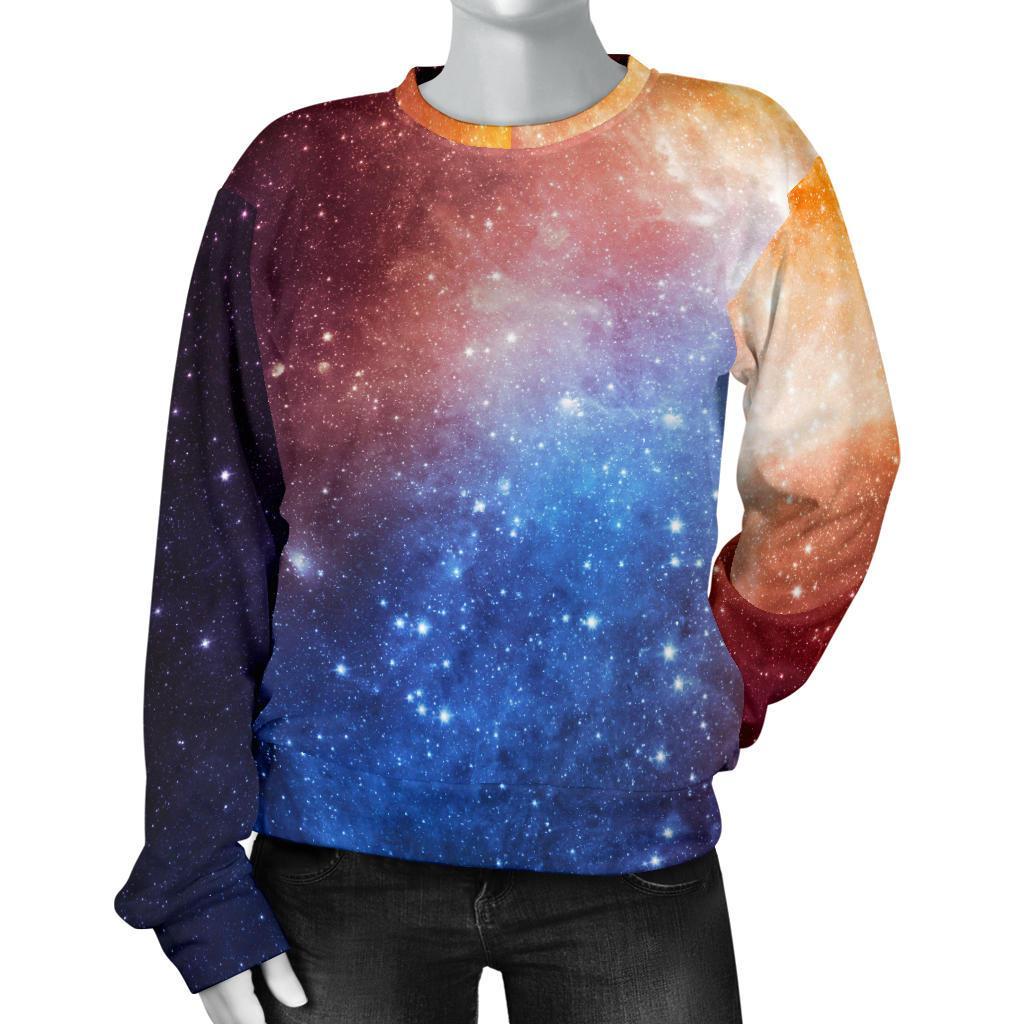 Fiery Universe Nebula Galaxy Space Print Women's Crewneck Sweatshirt GearFrost